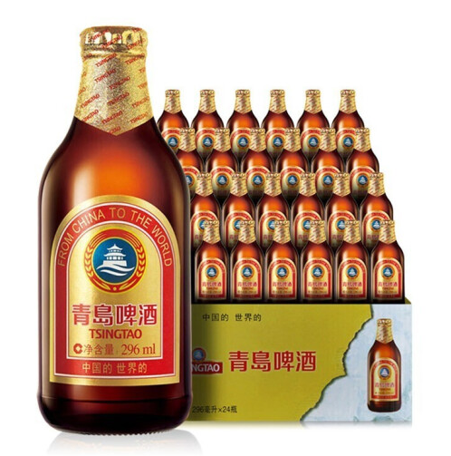 180.8元包邮！青岛啤酒 小棕金 11度 296mL*48瓶+送大白鲨500ml*12听