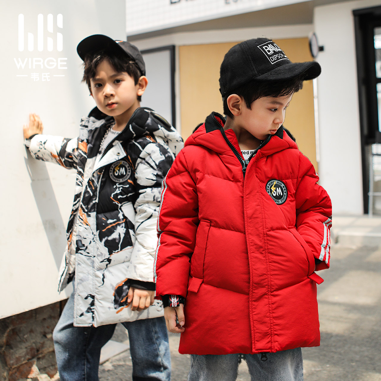 韦氏白鸭绒蜘蛛侠奥特曼眼镜儿童羽绒服