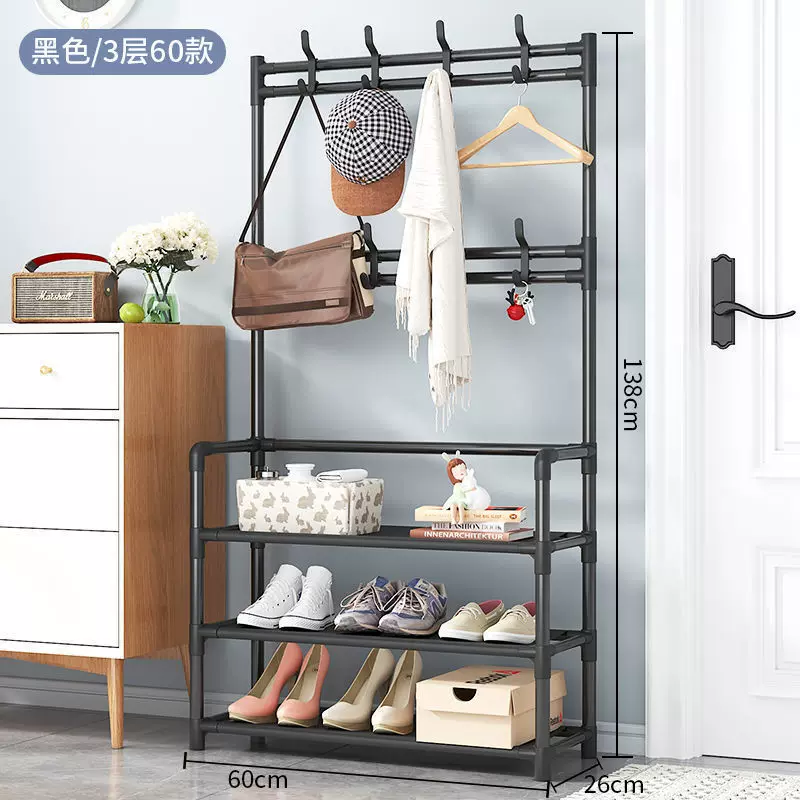 黑色简易鞋架60cm3层