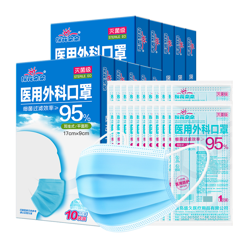 棉花朵朵独立包装医用口罩100只+送赠品20只