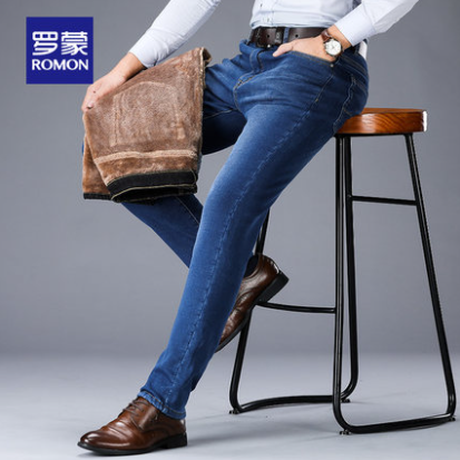 79元包邮！Romon 罗蒙 男士加绒加厚牛仔裤