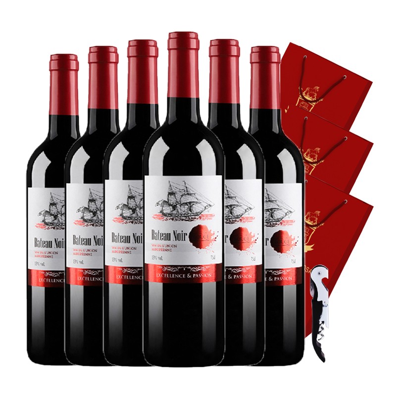 法国进口黑舰经典混酿干红葡萄酒6瓶