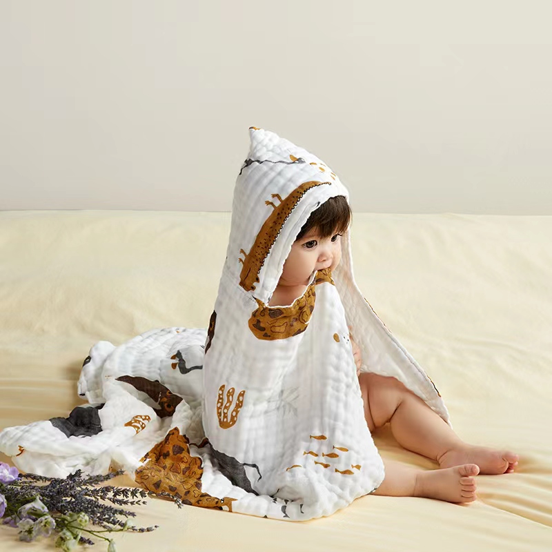 babycare儿童带帽纯棉纱布浴巾