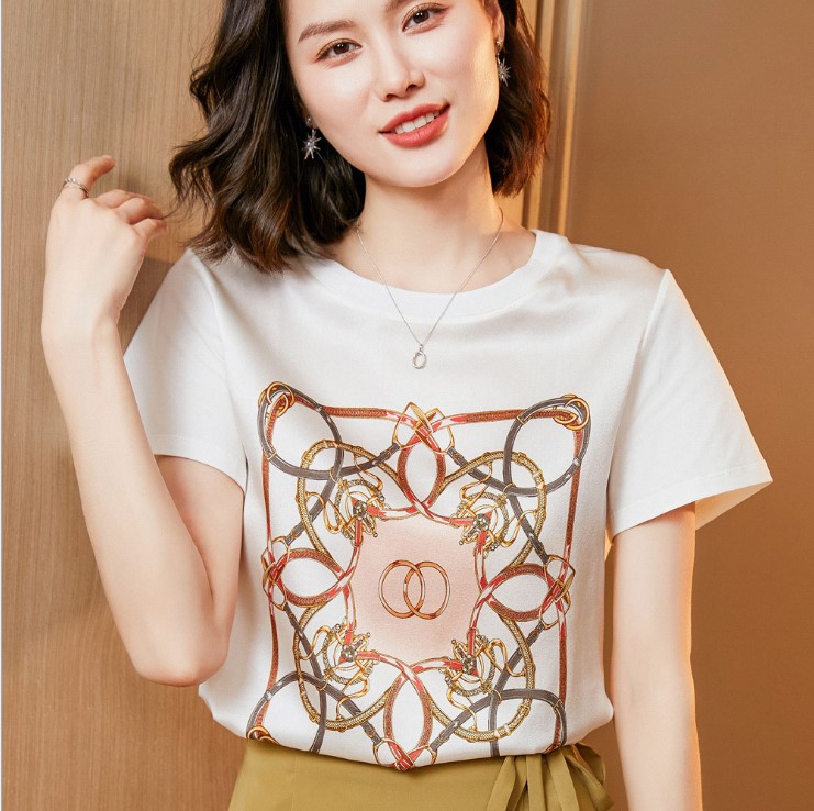 真丝桑蚕丝拼接T恤女装