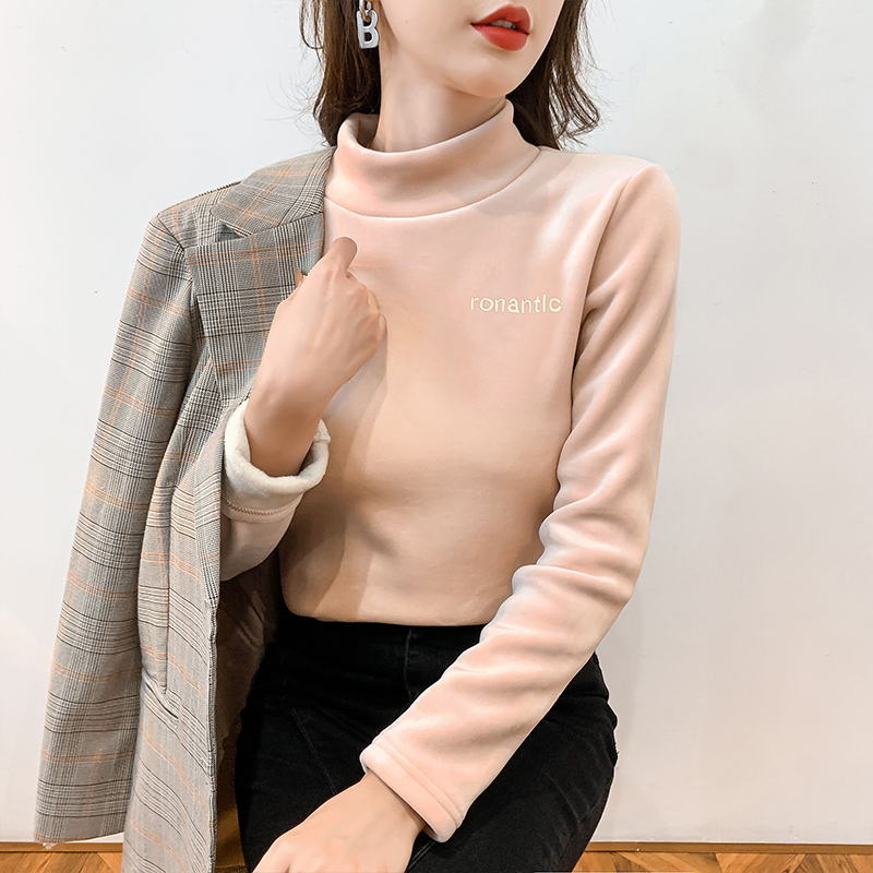 半高领加绒打底衫女秋冬加绒保暖内搭