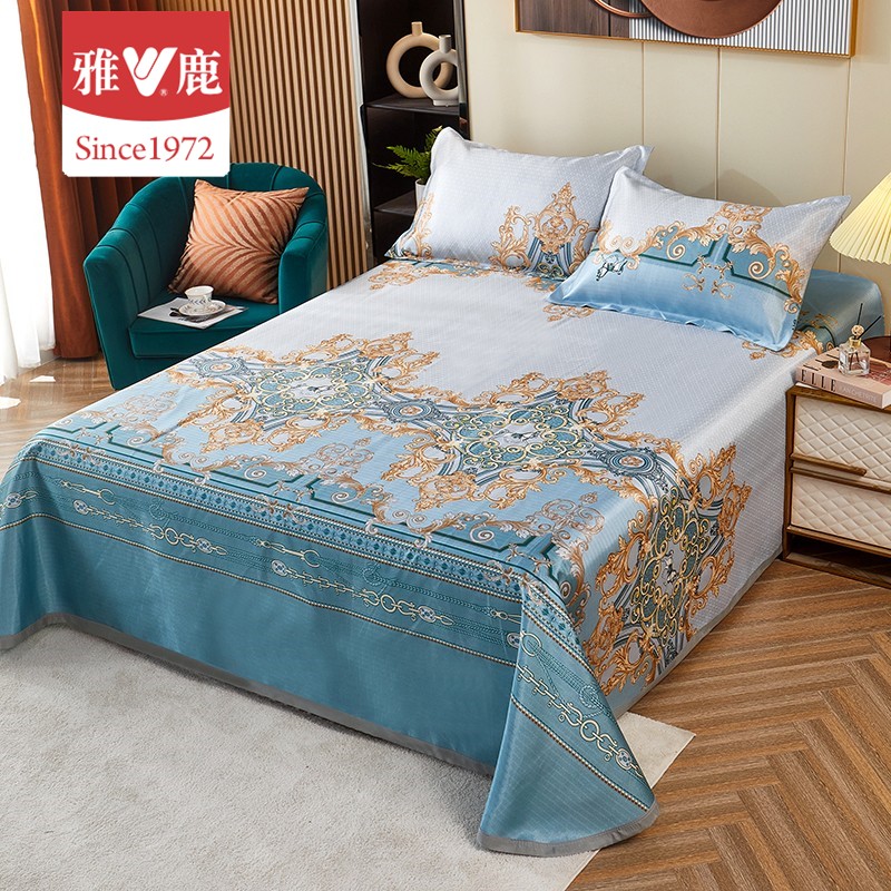 雅鹿 印花冰丝席凉席三件套 夏季凉席可折