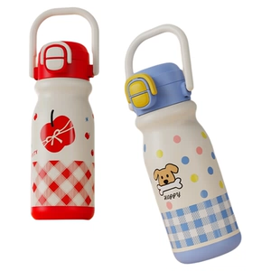 贝十八新款儿童保温杯学生上学专用陶瓷内胆吸管女生高颜值水杯