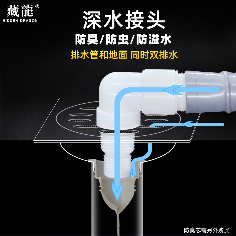 藏龙洗衣机地漏专用接头三通