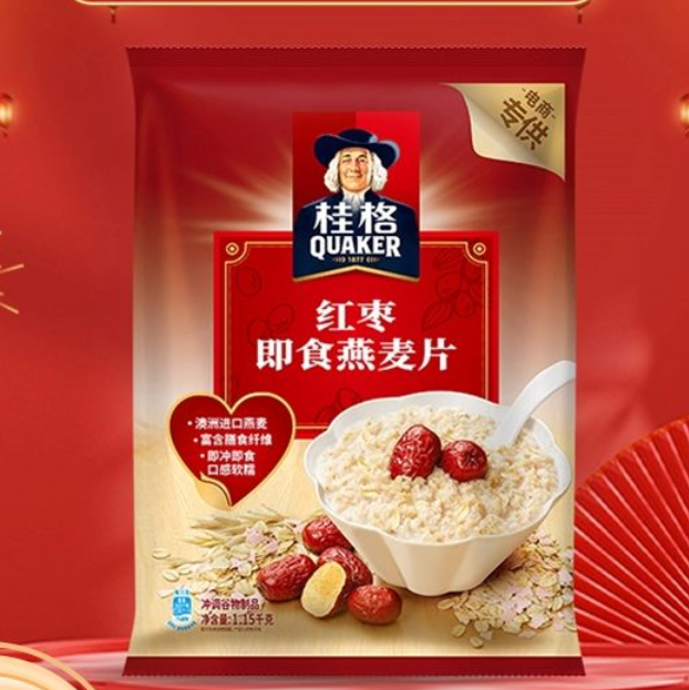 10.7元包邮！桂格 红枣即食燕麦片1.15kg