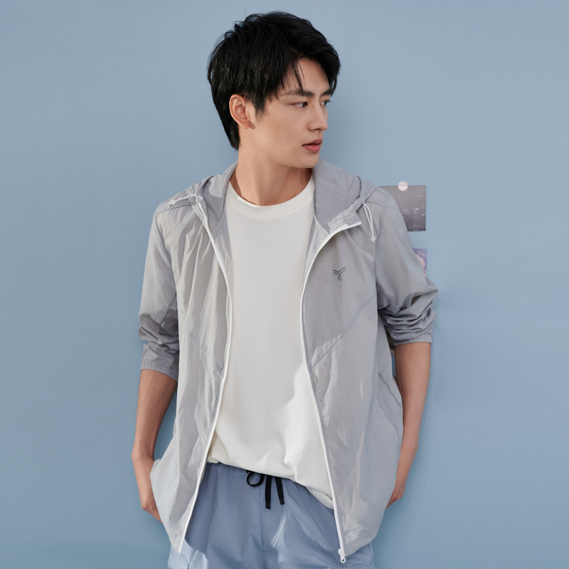 快鱼男士纯色连帽防晒衣