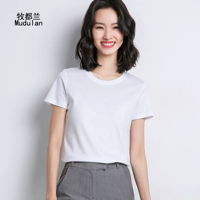 3牧都兰正肩纯棉T恤女韩版打底圆领2025修身显瘦自带腰线纯色上衣