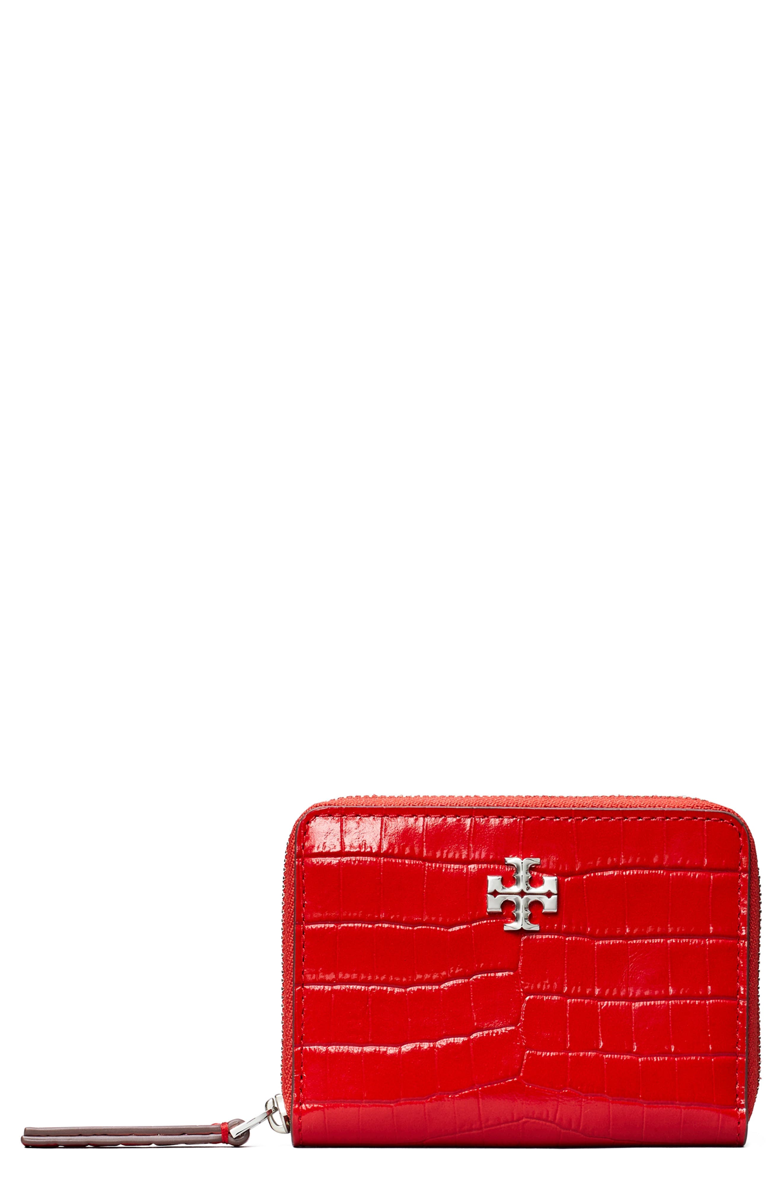 Tory Burch Small Kira Croc Texture Leather Zip Wallet