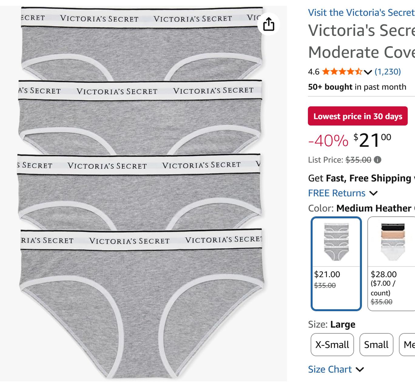 Victoria’s Secret 女士纯棉Logo低腰内裤 4条装