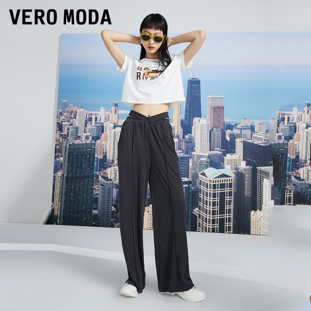 VeroModa春装2022新款显瘦显高阔腿休闲裤