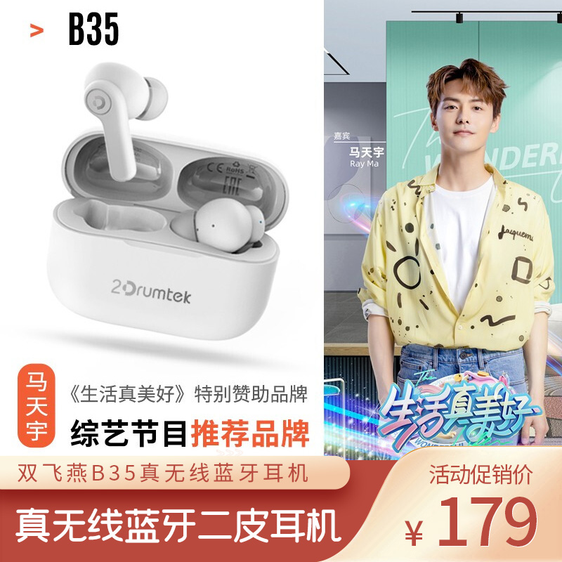 【旗舰店】二皮 双飞燕B35真无线蓝牙耳机入耳式