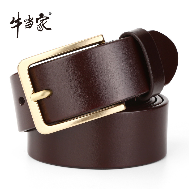 牛当家男士皮带头层牛皮真皮铜扣腰带