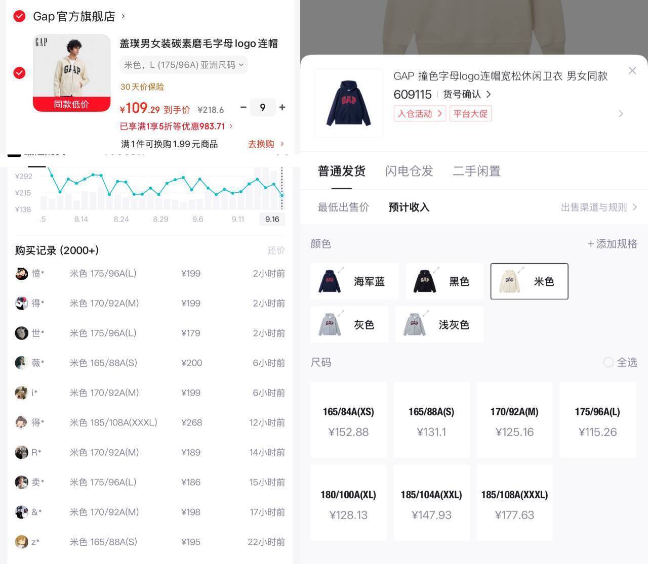 GAP连帽卫衣全码补货 到手价109元