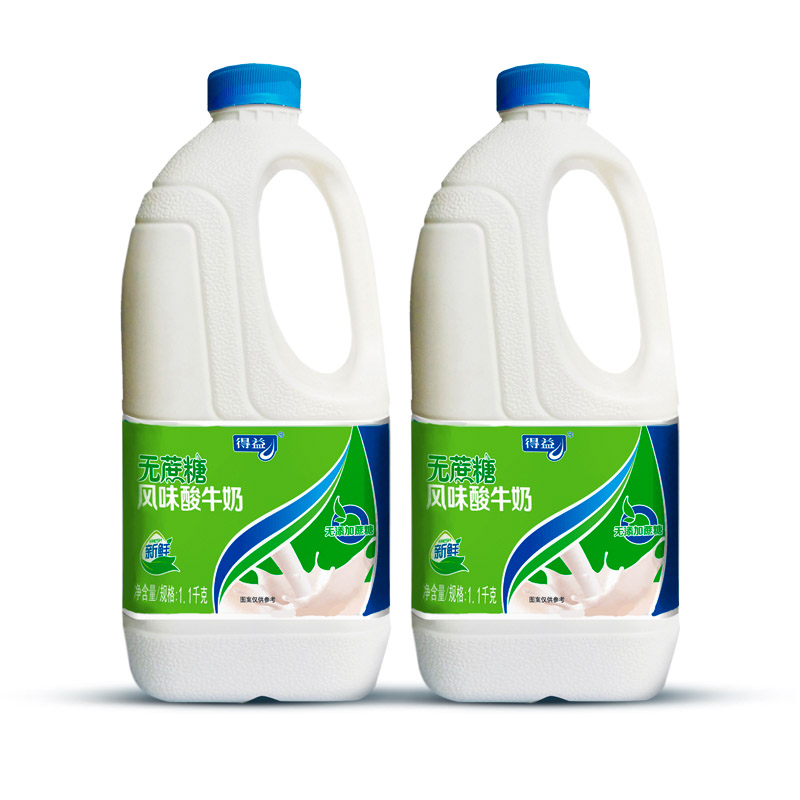 得益无蔗糖大瓶桶酸奶桶装整箱1.1kg/桶*2桶