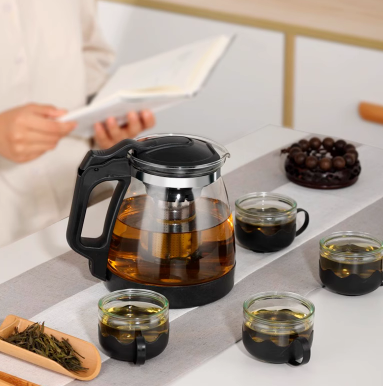 9.98元包邮！1000ml玻璃茶壶+4个莲花杯