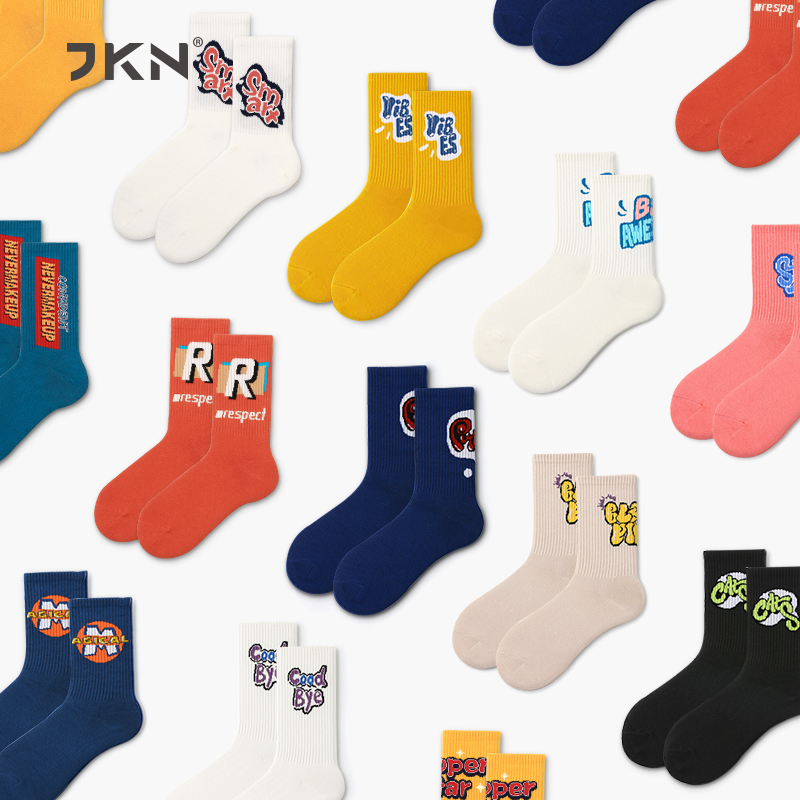 JKN潮流字母情侣袜子中筒袜男个性ins