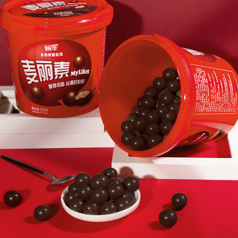 麦丽素桶装520g儿童巧克力豆休闲小零食