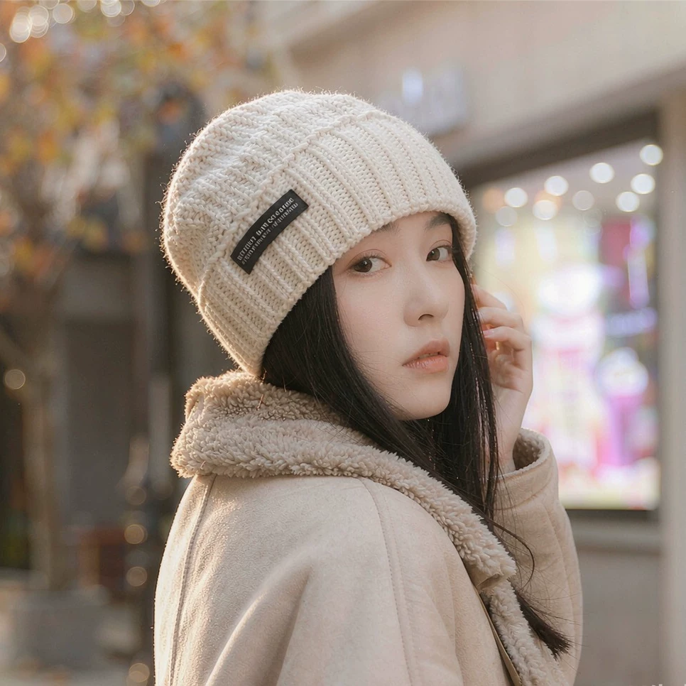 帽子女日系秋冬针织帽学生毛线帽百搭显脸小保暖堆堆网红冷帽黑色