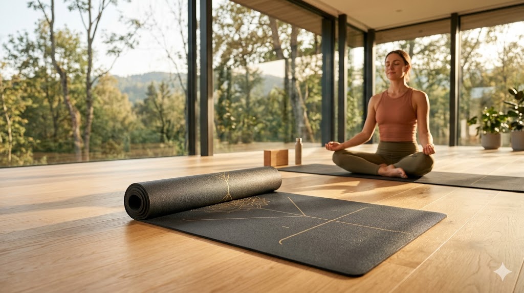 Comparison of various rolled up yoga mats including lululemon, Manduka, and Liforme
