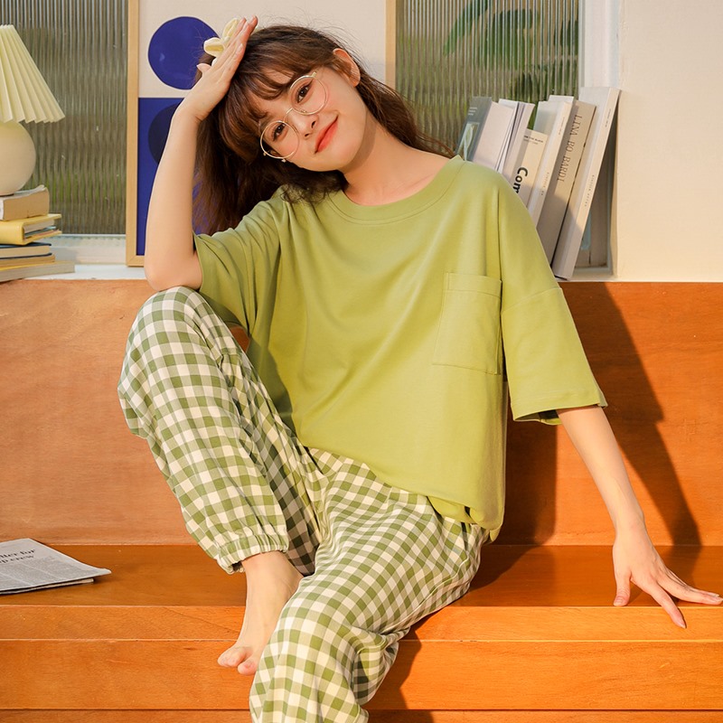 顶瓜瓜纯棉短袖长裤情侣睡衣