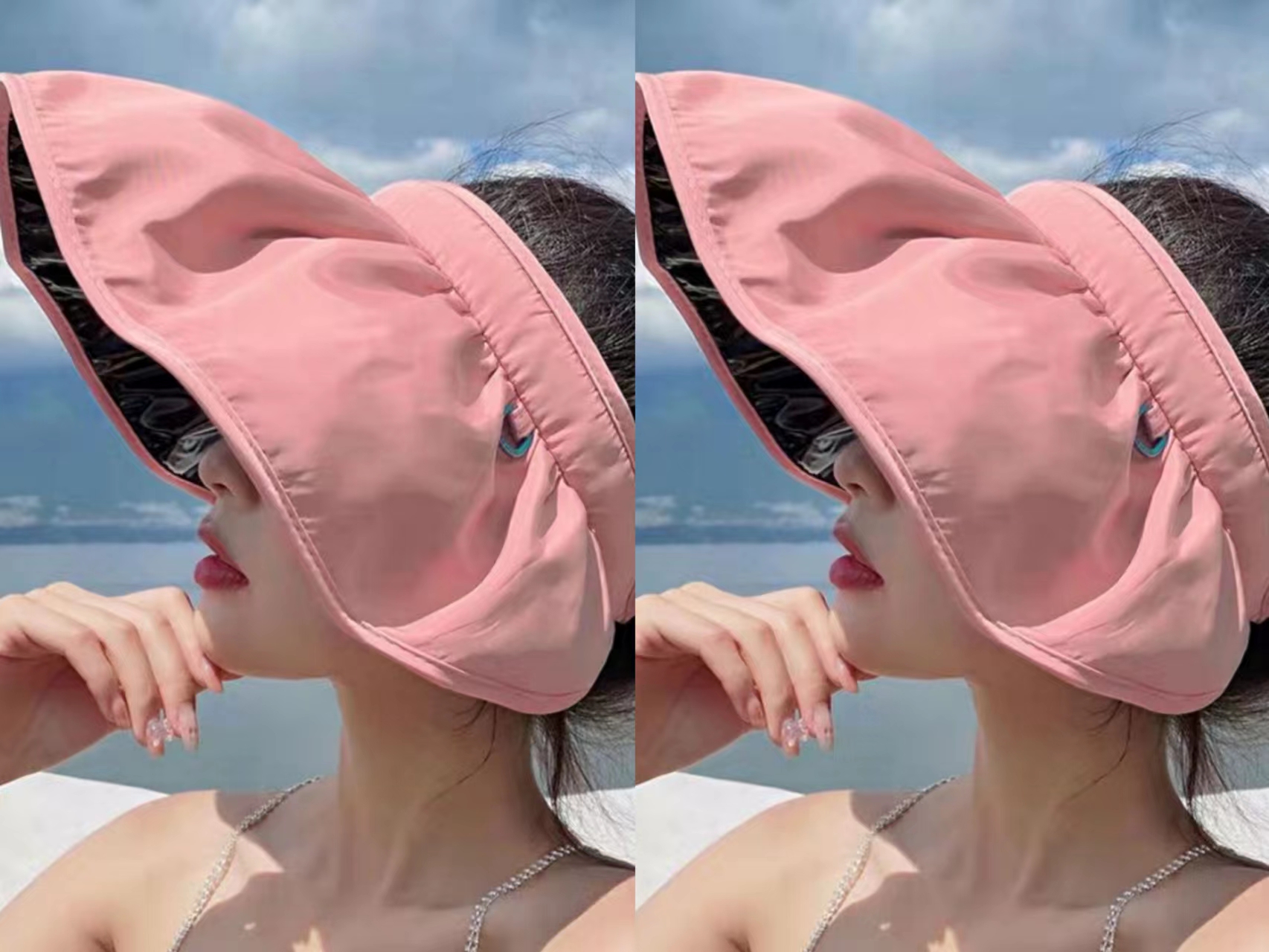 两用款发箍遮阳帽女贝壳帽遮脸韩版潮