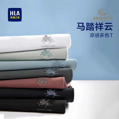 HLA海澜之家敦煌短袖T恤26春夏新款凉感刺绣马上成功白色短t男女