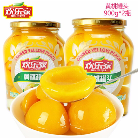 24.9元包邮！欢乐家 新鲜黄桃罐头900g*2罐