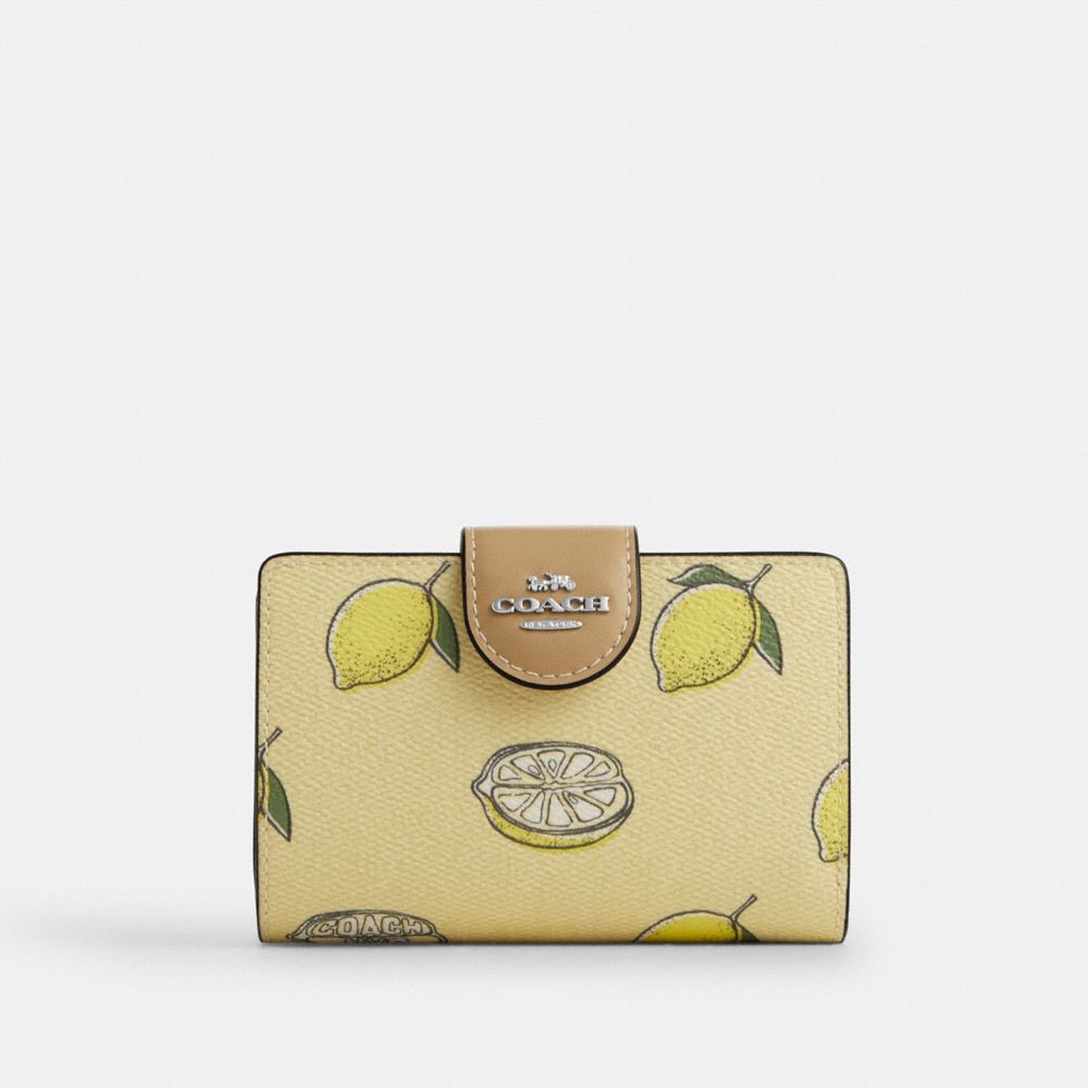 coach medium corner zip wallet with lemon print CAP02-SVXUC