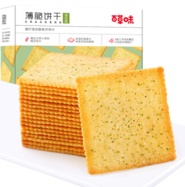 34.8元包邮！百草味 海苔味薄脆饼干308g*4盒