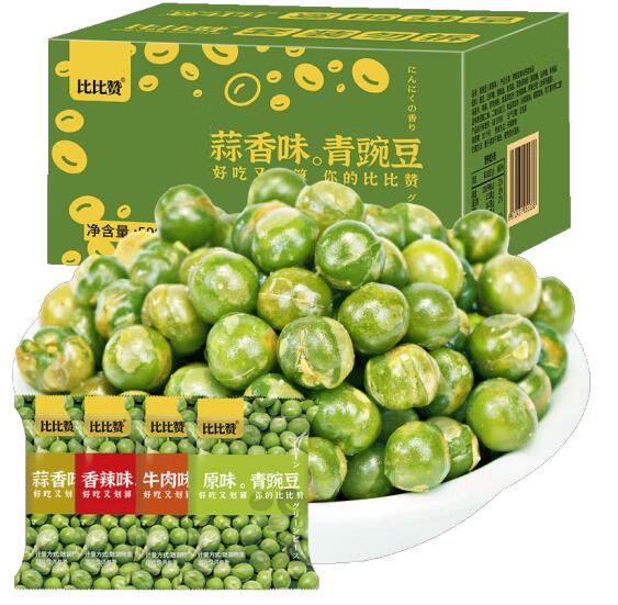 6.9元包邮！比比赞青豌豆小包装蒜香辣混合味500g