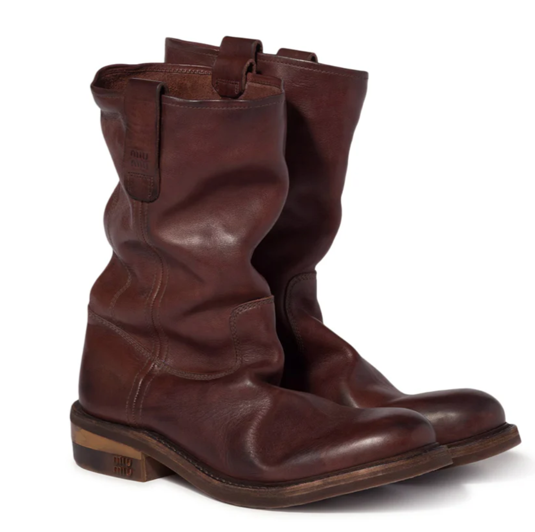 Miu Miu 水洗牛皮堆堆靴秀场同款73折入手