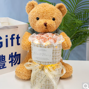 69元！自营 京东鲜花 抱抱熊30CM+6朵香皂玫瑰花