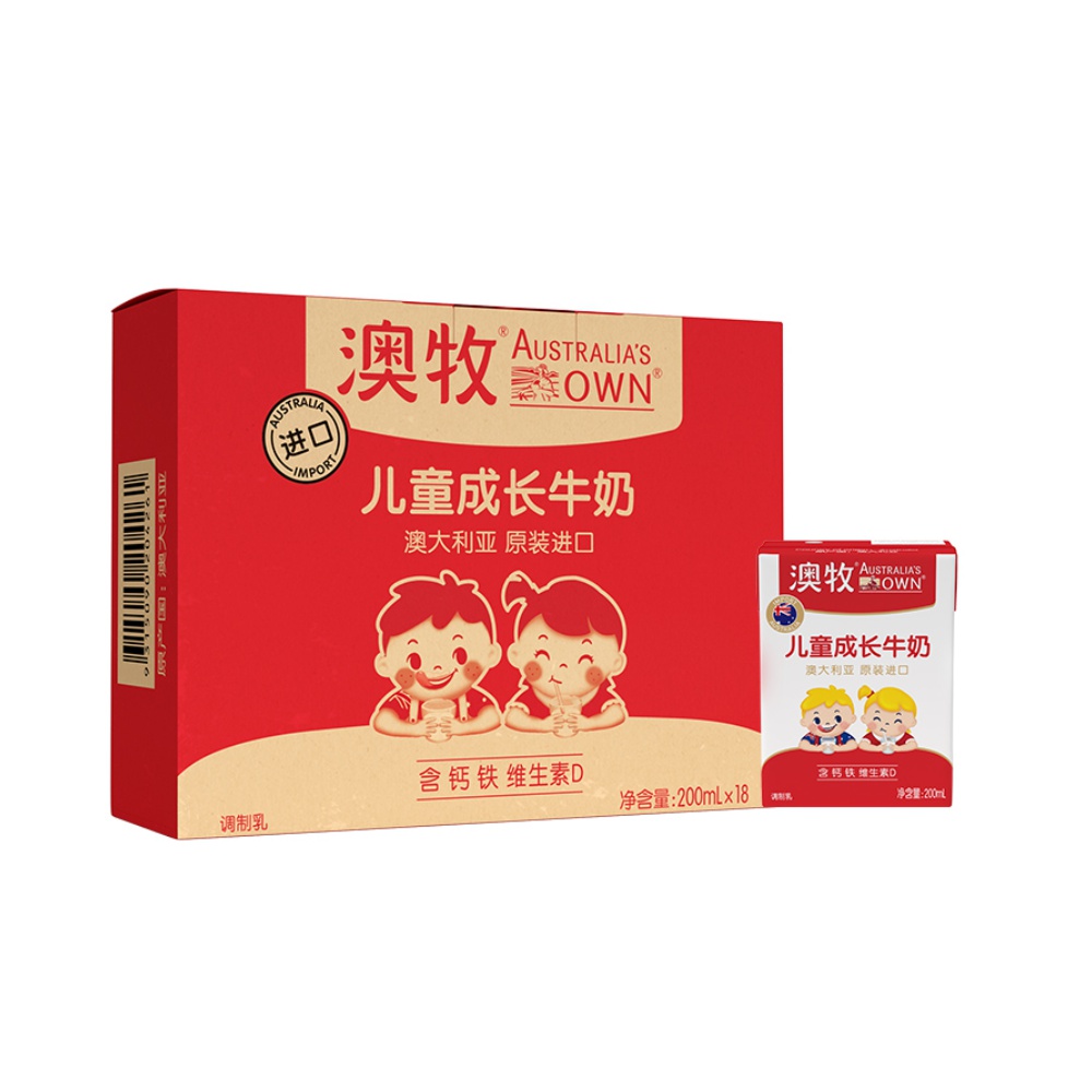 澳牧儿童成长牛奶整箱200mlx18盒