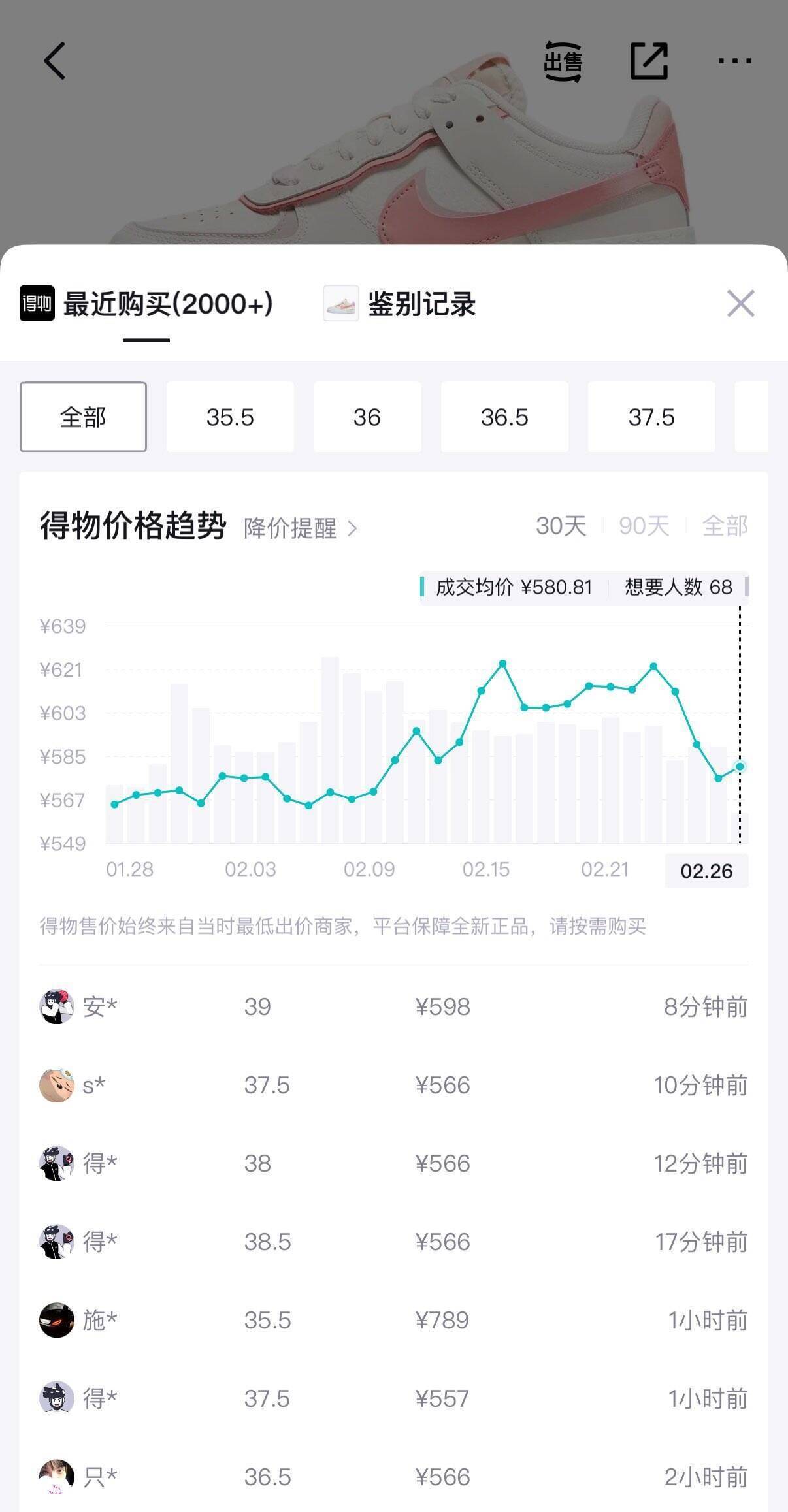 【双倍礼金】耐克AF1空军一号运动鞋 消费券后仅408元（原价560元得物专享）