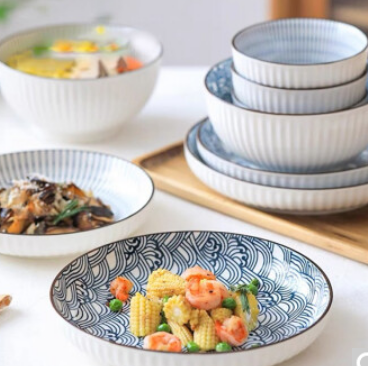 【好价】27.9元包邮！竹木本记 日式釉下彩盘子山田款7英寸深盘5个装（图案随机）