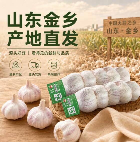金乡大蒜商超同款！8.8元抢当季新干蒜3条装+赠姜