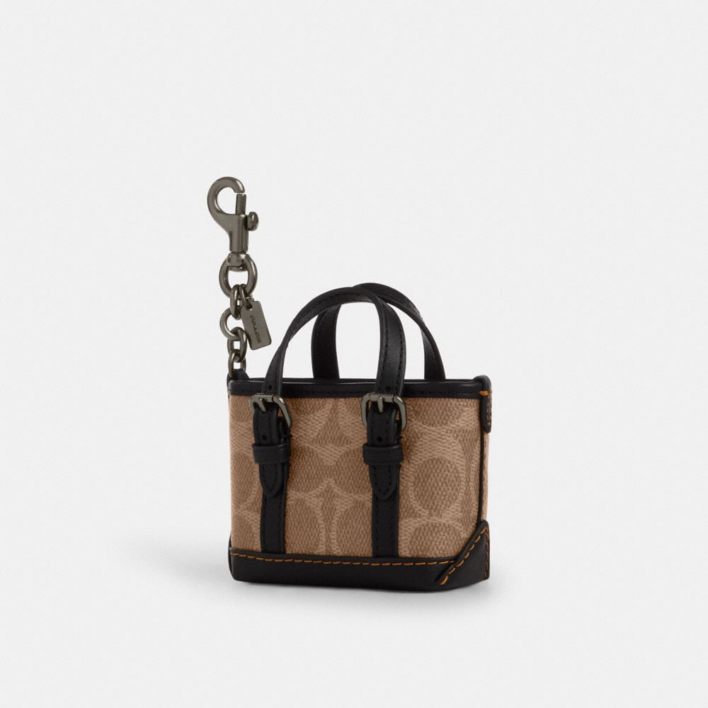 coach mini warner tote bag charm in signature canvas CBK64-QBNRX
