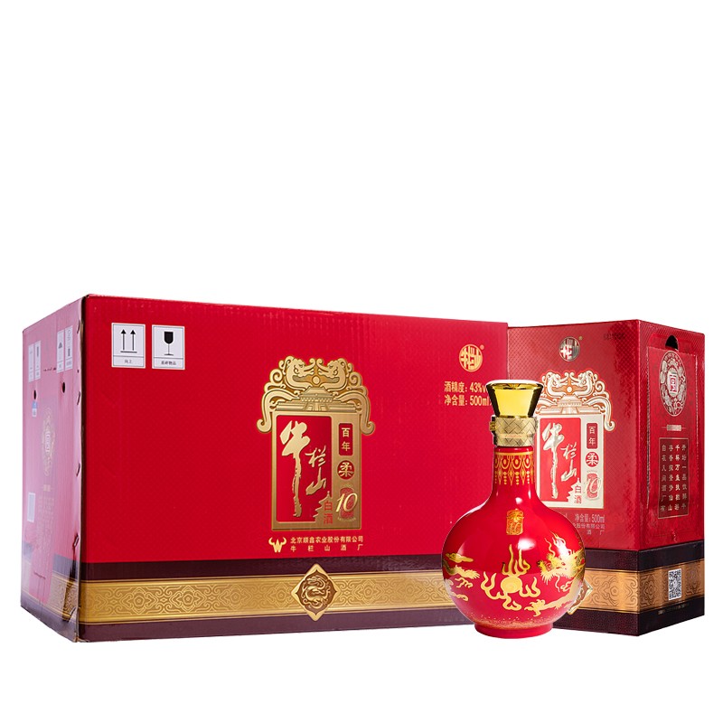 【JD旗舰店】 牛栏山 43度百年红柔 500ml*6瓶