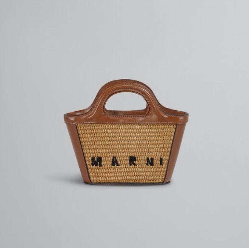 MARNI Tropicalia拉菲草Micro迷你棕菜篮子托特包