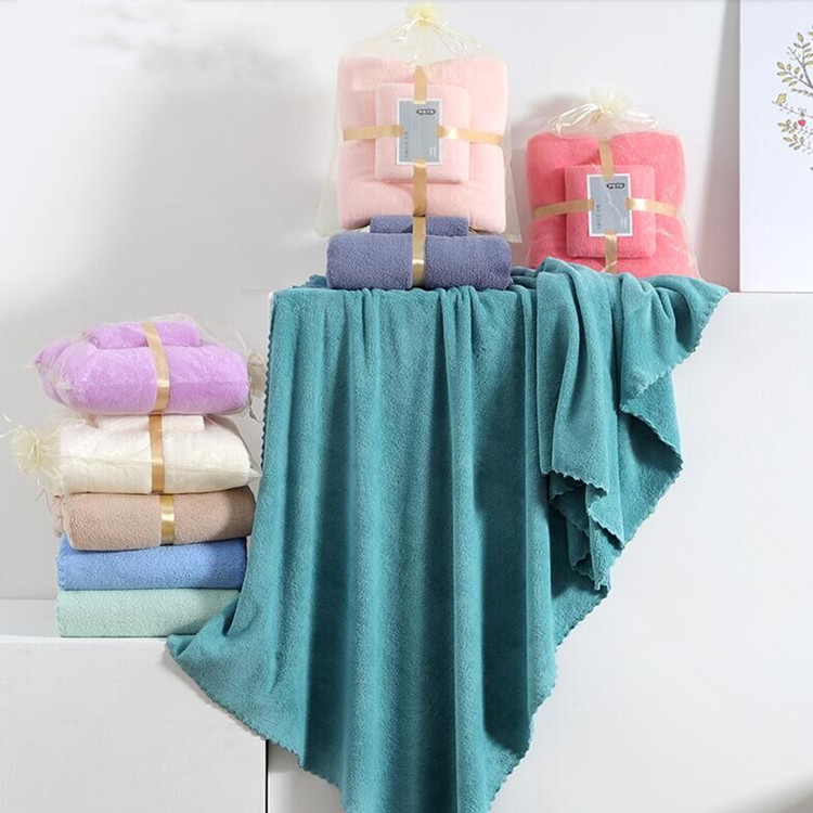 超大浴巾+毛巾家用珊瑚绒子母套巾