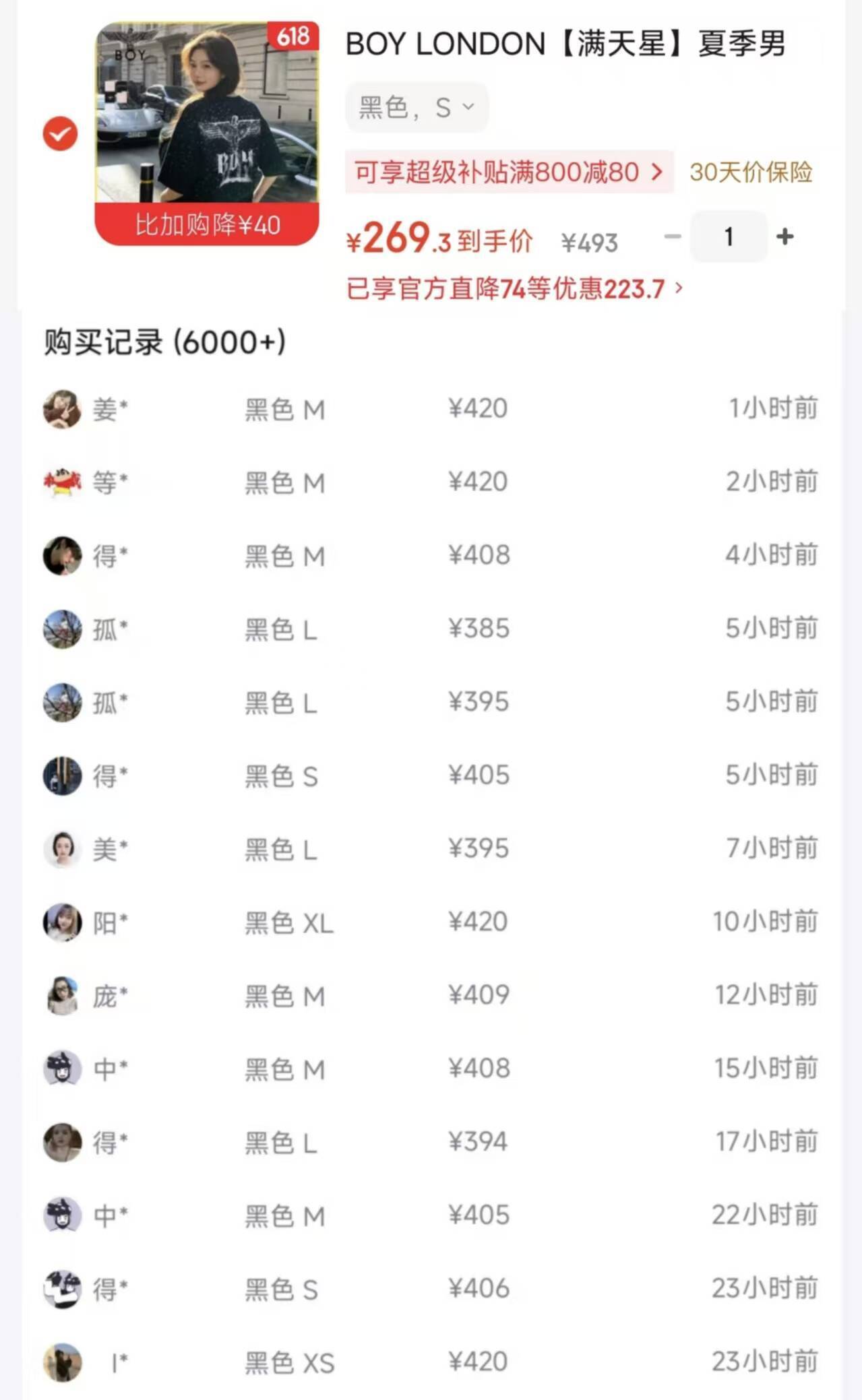 Boy满天星T恤到手269元