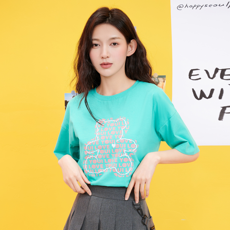 【快鱼】夏季韩版短袖小熊T恤女