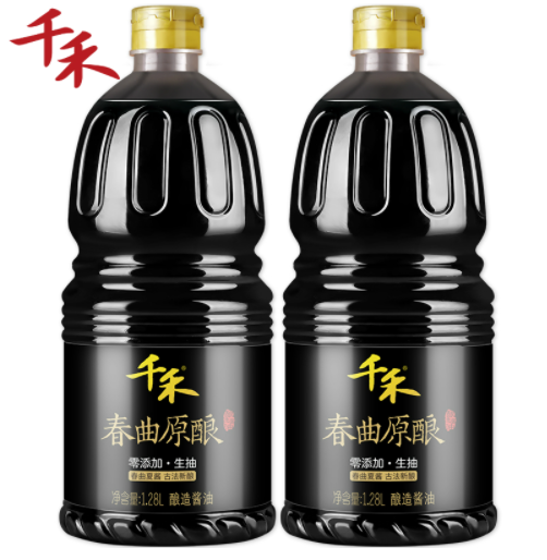 20.8元包邮！千禾 春曲原酿酱油 1.28L*2瓶