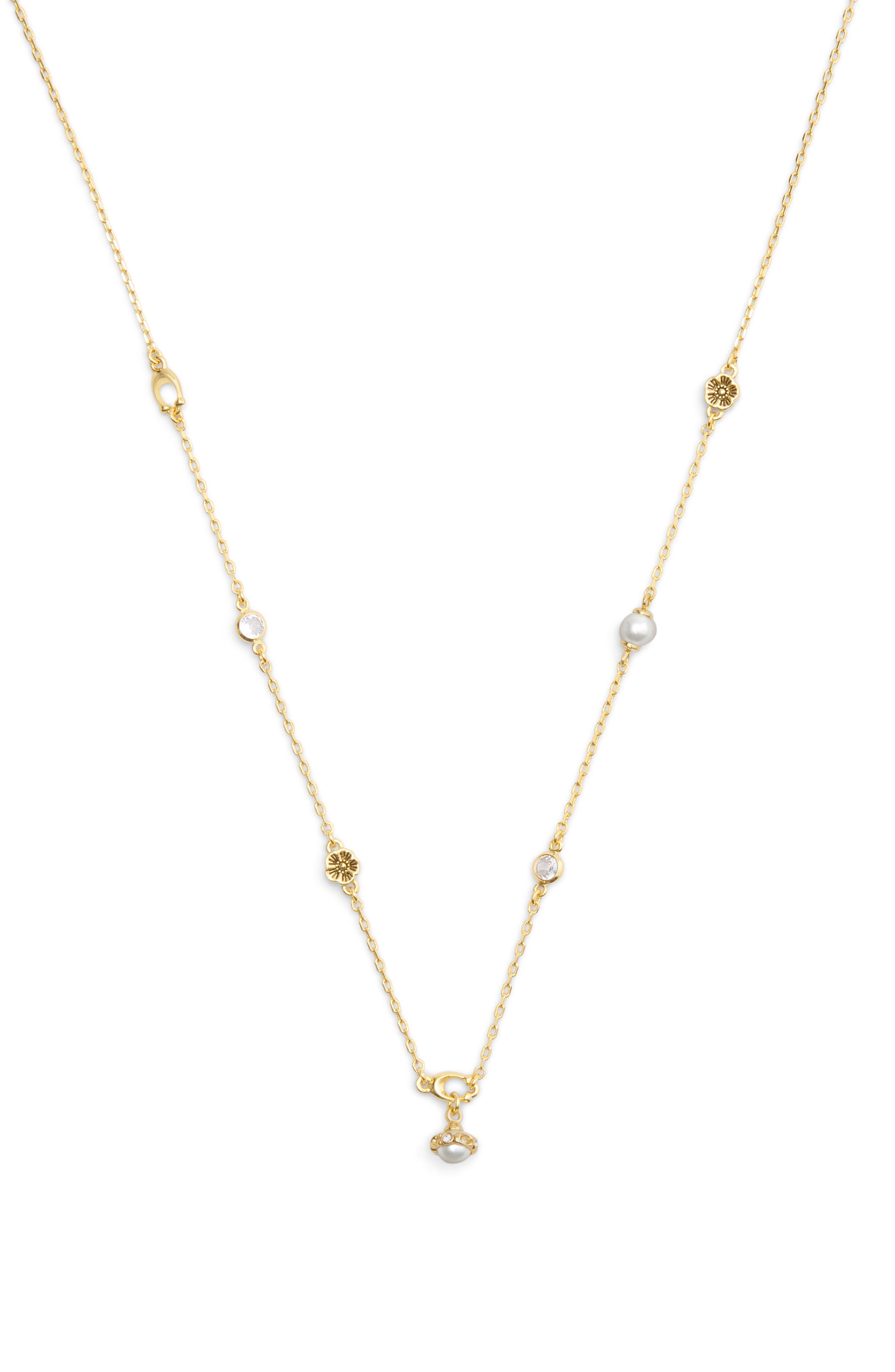 COACH Faux Pearl & Crystal Station Necklace