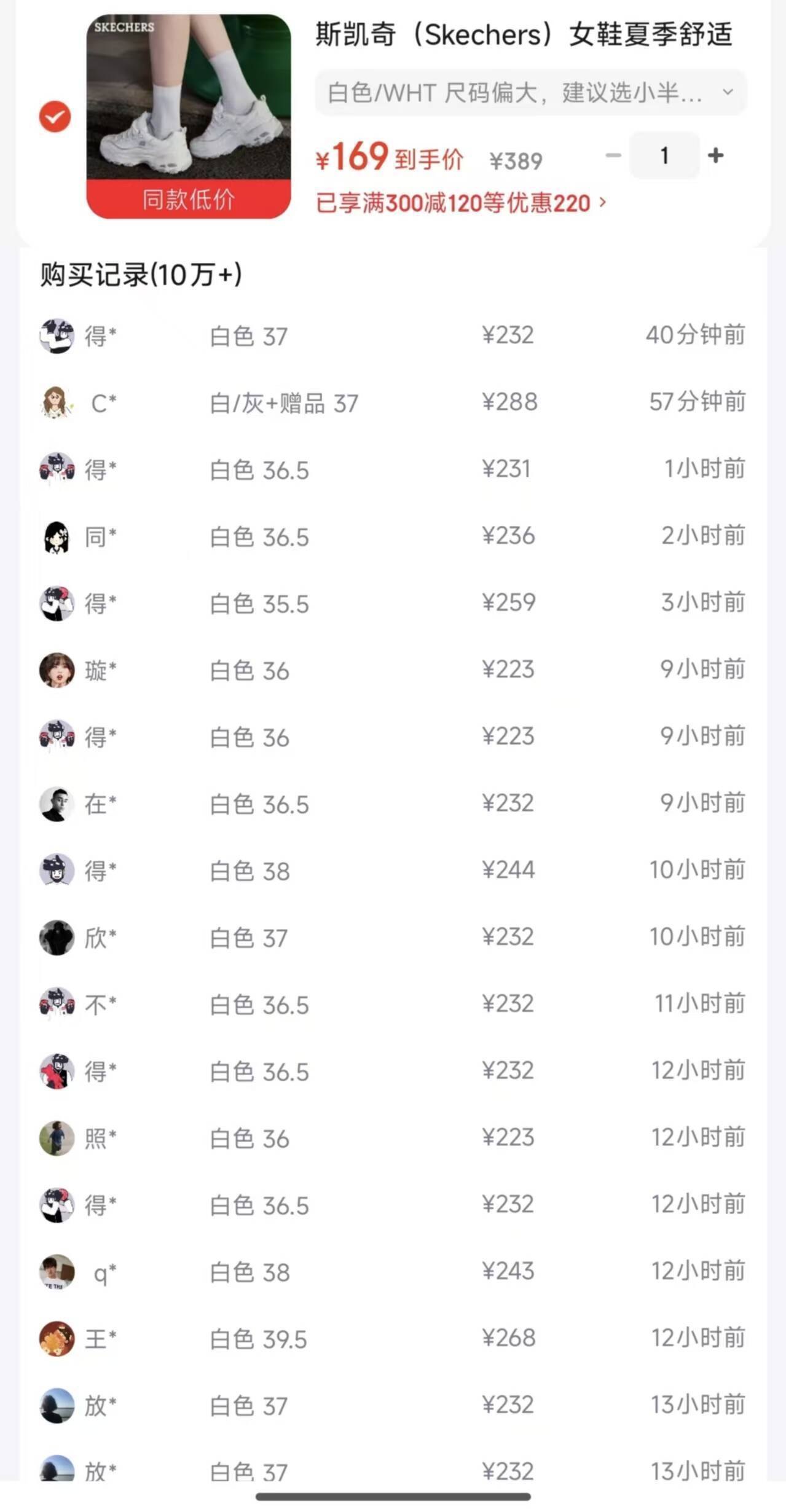 斯凯奇蕾丝熊到手169元，得物售价232元