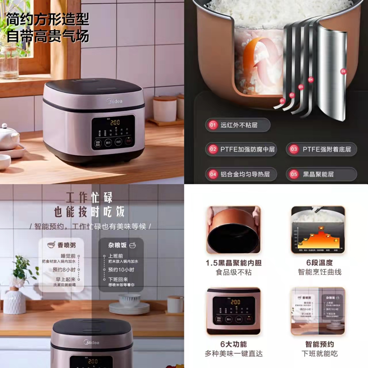 美的（Midea）电饭煲电饭锅4L 黑晶内胆
